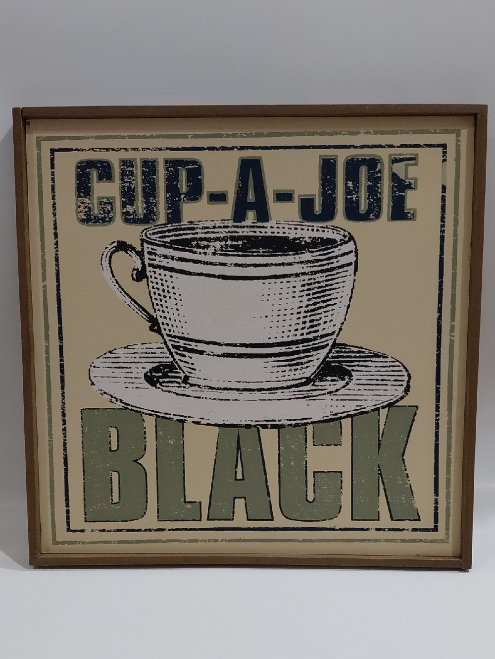 Clover Valley Used serigraph printing Retro Coffee Wood Picture In Navy & Cream